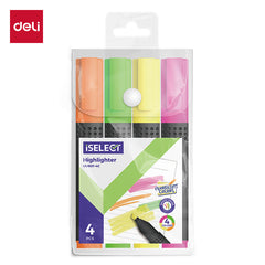 iSelect Highlighter-1.4mm-4C | 4 neon colors | Chiesel tip | Smooth highlighting | Bright