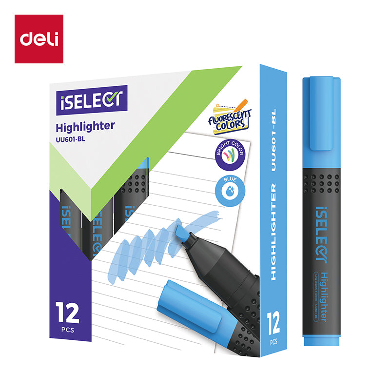 iSelect Highlighter-1.4mm-BL | Blue neon color | Chiesel tip | Smooth highlighting | Bright
