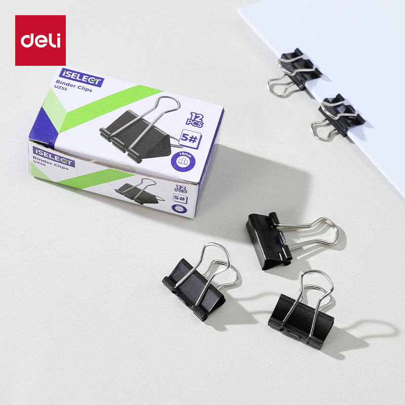 iSelect Binder Clips-5-19mm-12pcs | Smooth clamping | Sleek Metallic Finish | Curved Clip
