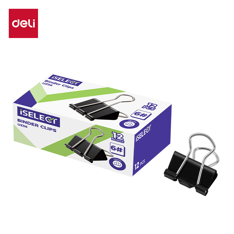iSelect Binder Clips-6-15mm-12pcs | Smooth clamping | Sleek Metallic Finish | Curved Clip