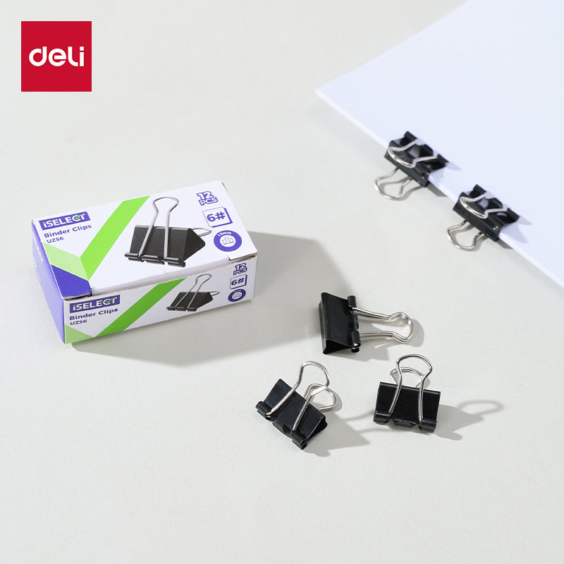 iSelect Binder Clips-6-15mm-12pcs | Smooth clamping | Sleek Metallic Finish | Curved Clip