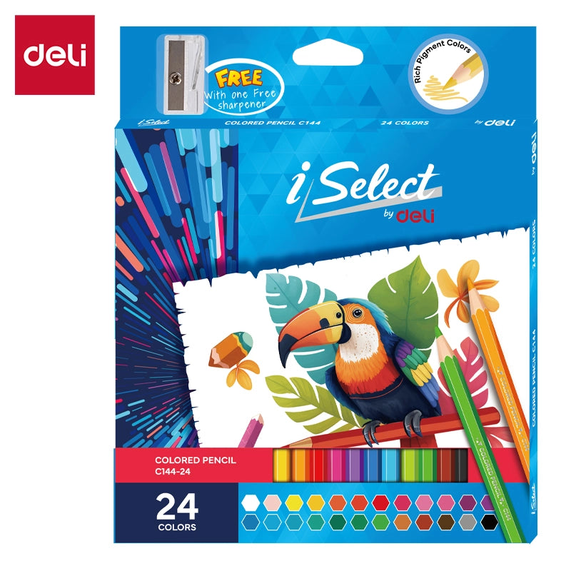 iSelect Colored Pencil-Full-24 | Vibrant | Smooth | Free sharpener | 24 colors