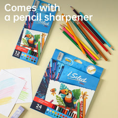 iSelect Colored Pencil-Full-24 | Vibrant | Smooth | Free sharpener | 24 colors